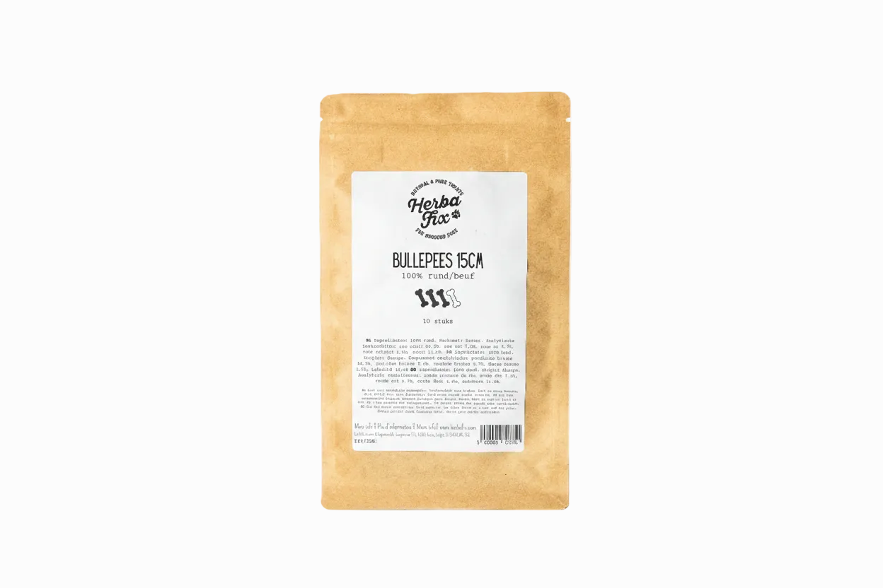 Verpakking Bullepees 15cm natuurlijke beloning vrij van granen en gluten